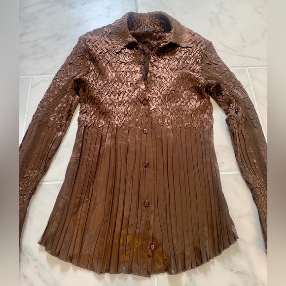 Komarov copper brown blouse with sheer insets at sleeves & back - Picture 4 of 8